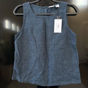 Halston Navy Blue 100% Linen Summer Top